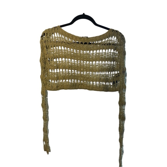 BDG URBAN OUTFITTERS Ladder Cobweb Crop Sweater, Olive, Grunge, Y2K, Beachy, M - Picture 7 of 10